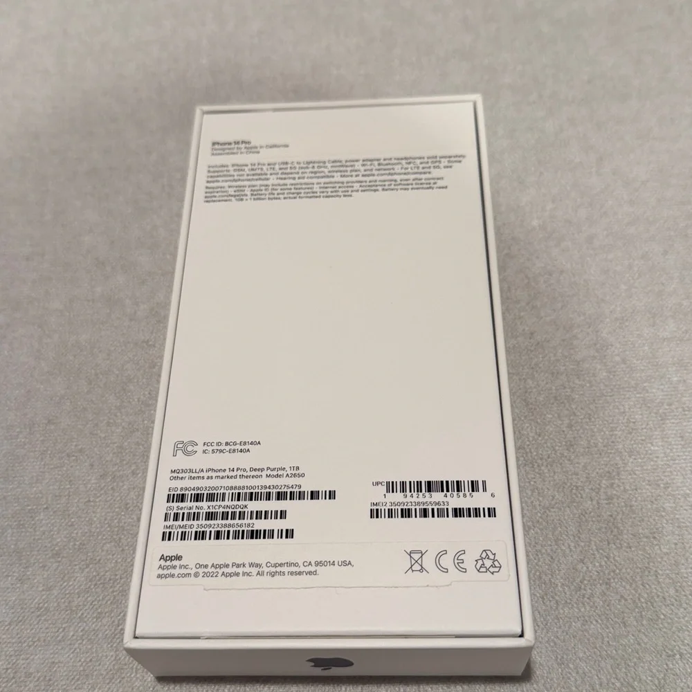 Apple iPhone 14 Pro empty box only. Deep purple 1TB